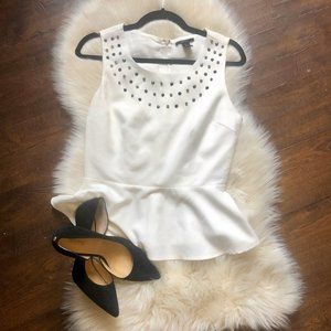 Forever 21 White Peplum Tank with Embellishment
